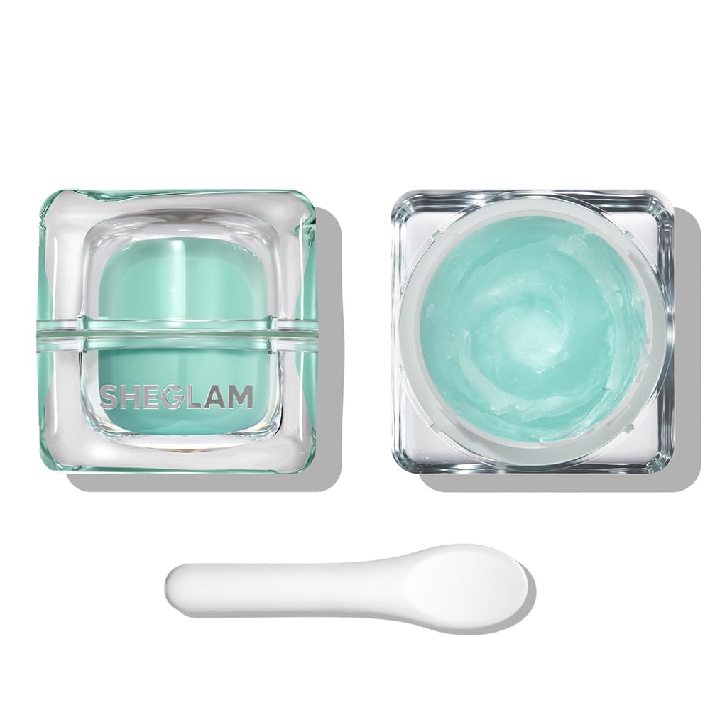 SHEGLAM Glacier Glo Primer bottle close-up shows smooth makeup prep.