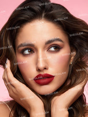 SHEGLAM Matte Allure lipstick texture closeup reveals velvety finish for everyday elegance.