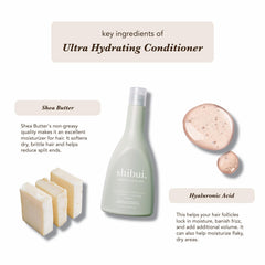 SHIBUI Ultra Hydrating Conditioner ingredients panel highlights vegan tripeptides and oat oil