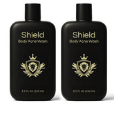 Shield Body Acne Wash bottle front highlights unscented daily cleansing for back and chest.
