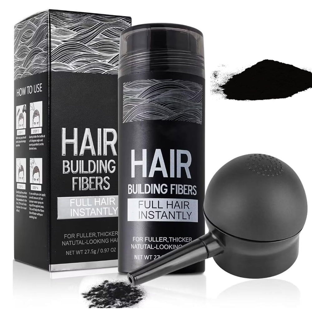 SHIFAKOU hair fibers with spray applicator pump provide precise thinning coverage.