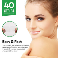 ShineMore facial wax strips application demonstrates easy rub-peel removal for quick results