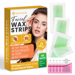 ShineMore facial wax strips pack for at-home hair removal, convenient and skin-friendly.