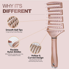 SHINLEA curved detangler brush with flexible bristles glides through knots with ease