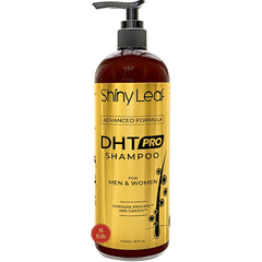 Shiny Leaf DHT Pro Shampoo bottle front shows advanced formula for daily care.