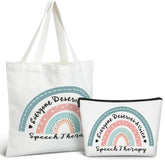 Shinylin rainbow speech-therapy tote bag product image highlights spacious main compartment for daily essentials.