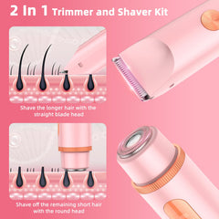 SHOBES bikini trimmer 2-in-1 pink close-up blade for painless trimming.