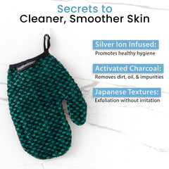 Shower Bouquet mitt outside texture close-up emphasizes premium exfoliation surface.