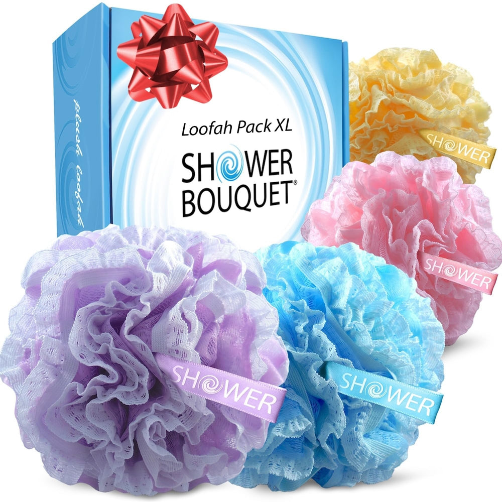 Shower Bouquet lace-mesh loofah-set ready for bath exfoliation