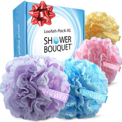 Shower Bouquet lace-mesh loofah-set ready for bath exfoliation