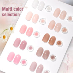 SHOYUM Jelly Nude hand nails shot, easy at-home manicure with smooth application.