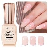 SHOYUM Nude Pink Gel Polish bottle close-up shows translucent jelly pink shade.