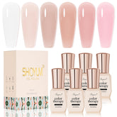 SHOYUM Nude Pink Gel Nail Polish Set bottle closeup with sheer nude pink shade for natural-looking nails
