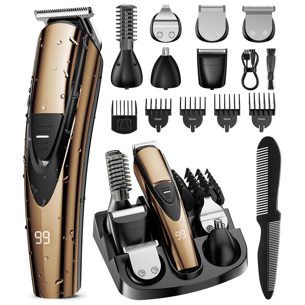 SHPAVVER Beard Trimmer gold full-kit for precise at-home grooming.