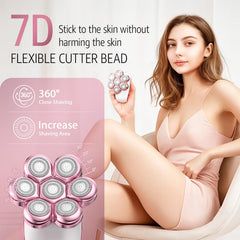 SHPAVVER 7D floating head close-up highlights closer shave along curves for legs