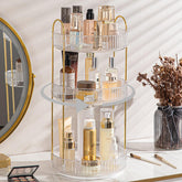 Shuang Qing rotating makeup organizer shows easy assembly without tools for a fast, tidy vanity.