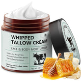 Shuangjia beef tallow cream jar close-up demonstrates rich hydration for sensitive skin.