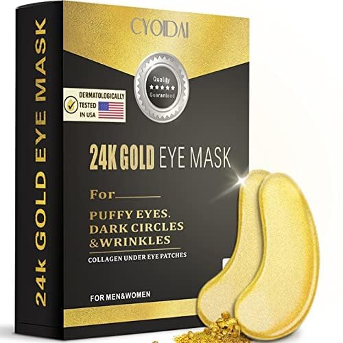 SHUIKU 24K gold under eye patches packaging highlights premium travel-friendly skincare benefits.