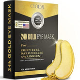 SHUIKU 24K gold under eye patches packaging highlights premium travel-friendly skincare benefits.