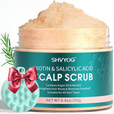 SHVYOG scalp scrub biotin three-percent salicylic acid pump close-up shows clarifying cleanse