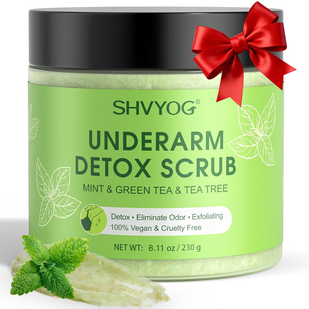 SHVYOG Underarm Detox Scrub packaging shown for easy everyday detox routine.