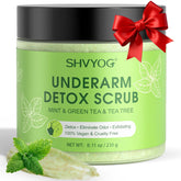 SHVYOG Underarm Detox Scrub packaging shown for easy everyday detox routine.