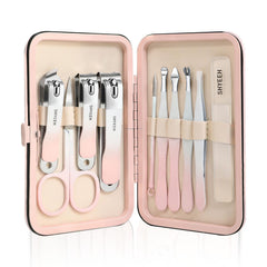 SHYEEH manicure set in leather case protects tools during travel.