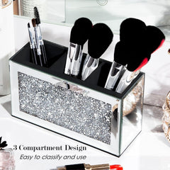 Crystal crushed diamond center elevates desk aesthetics and personal grooming space