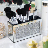 SHYFOY mirrored makeup brush holder with crystal diamond detail for vanity decor