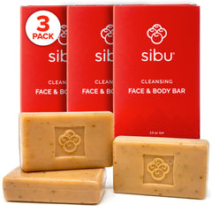 Sibu Sea Buckthorn Soap 3-pack packshot shows a moisturizing cleanse for all skin types