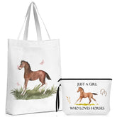 Sieral horse tote bag shown as a spacious travel companion for essentials.