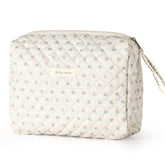 Sightor cotton makeup bag beige front view with quilted finish for everyday storage