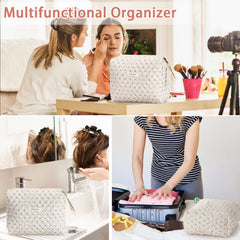 Sightor cotton makeup bag beige pattern closeup shows kawaii floral design for practical gifting