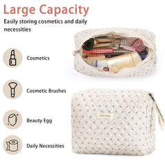 Sightor cotton makeup bag beige quilted detail emphasizes premium craftsmanship and durable zipper