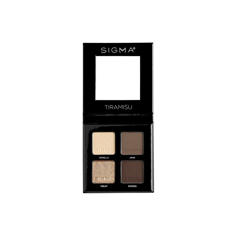 Sigma Beauty Quad Eyeshadow Palette Tiramisu closeup pan shows rich pigment for precise application.