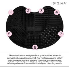 Close-up of seven textures on the Sigma Spa Express mat for brushes