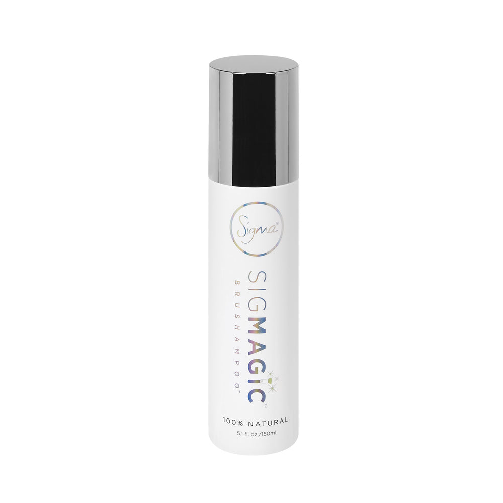 Sigma Beauty Sigmagic Brushampoo bottle illustrating pro-grade cleaner for deep-cleaning brushes