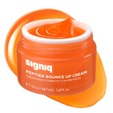 signiq Peptide Bounce Up Cream jar closeup showing hydration and glow.
