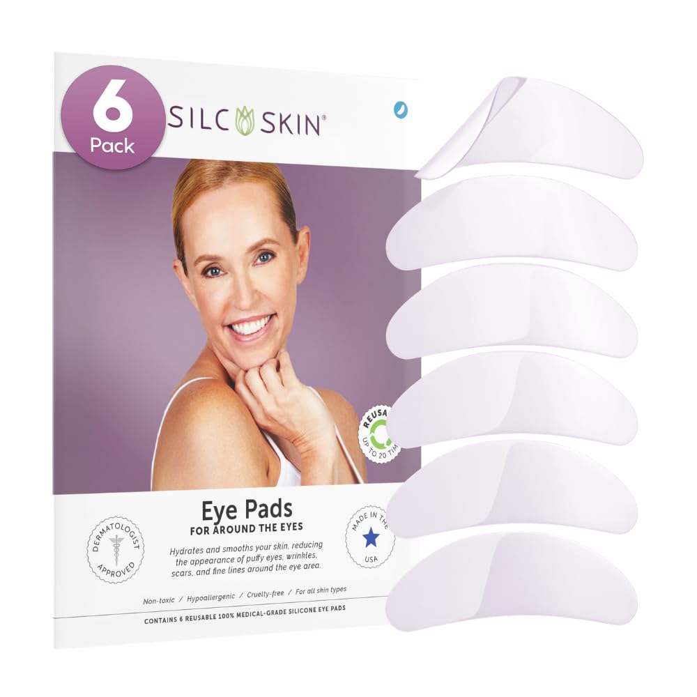 Packaging of SilcSkin Eye Pads shows reusable, long-lasting under-eye care.