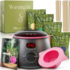SilkenGlow wax kit setup demonstrates easy at-home waxing routine.