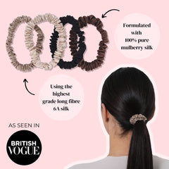 Silkie midnight bun-updo close-up highlights luxe silk texture preventing friction.