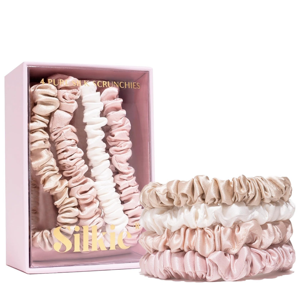 Silkie x4 set skinny scrunchies nude close-up showing smooth silk texture