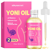 SilkySecret Yoni Oil bottle close-up showing lightweight hydration.