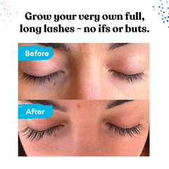 Silly George applicator brush applying serum to lashes for easier daily use.