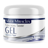 Silver Miracles colloidal silver gel bottle close-up for soothing irritated skin.