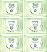 Simple Cleansing Facial Wipes 6-pack front promotes quick, gentle cleansing for sensitive skin.