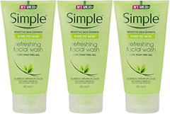 Simple Refreshing Facial Gel Wash tube shows gentle cleanse for sensitive skin.