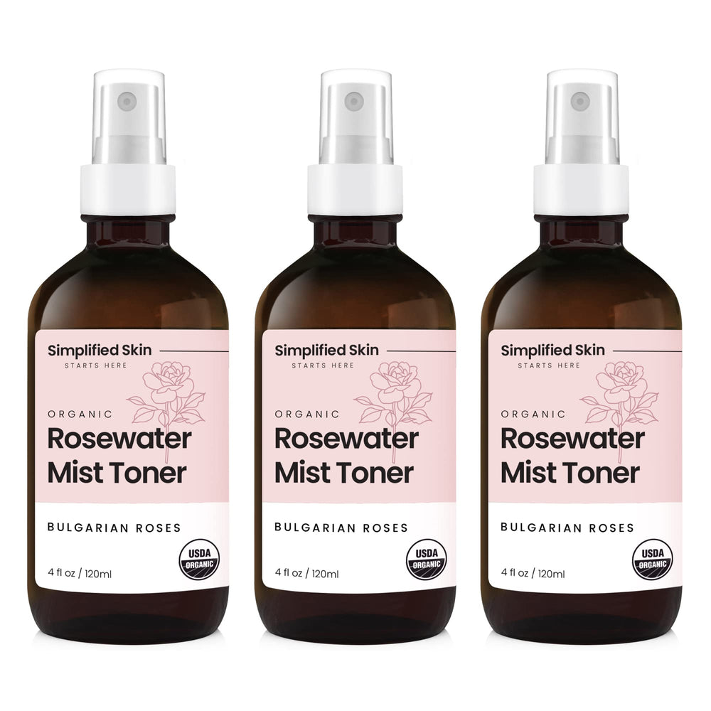 Simplified Skin Rose Water Spray bottle ready for refreshing facial hydration.