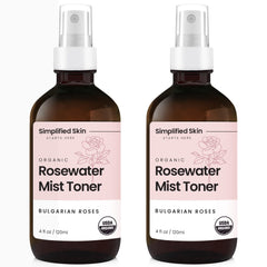 Simplified Skin Rosewater Spray bottle closeup for hydrating facial mist.