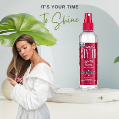 Simply Stylin' Light Silk Hair Spray features a pleasant scent that enhances styling routines.